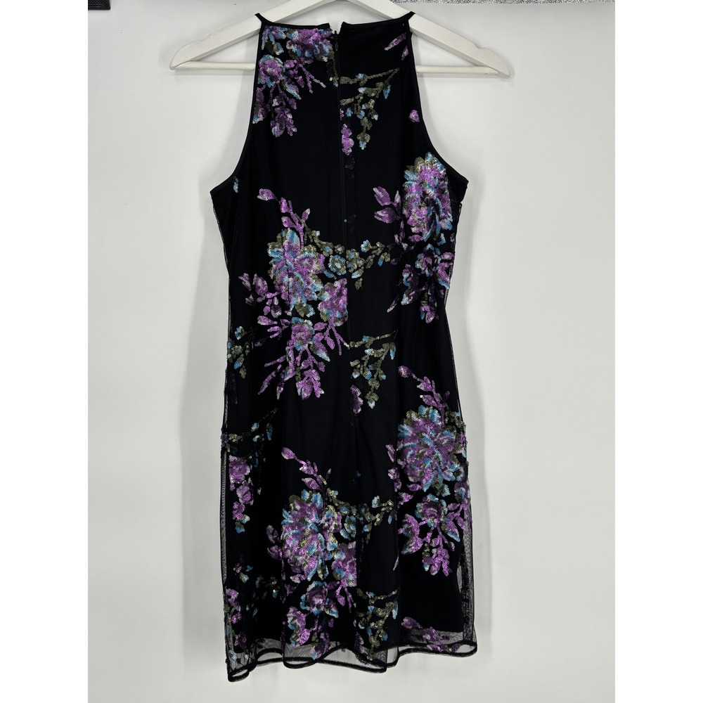 White House Black Market Dress Womens 00P Black Floral Sequin Halter Shift Mini - Picture 3 of 9